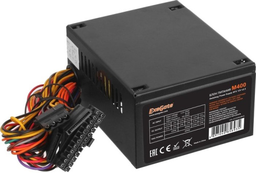 Блок питания 400W Exegate M400, SFX, black, 8cm fan, 24p+4p, 2*SATA, 1*IDE, FDD