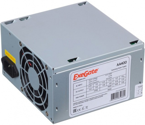Блок питания 400W Exegate AA400, ATX, 8cm fan, 24p+4p, 2*SATA, 1*IDE