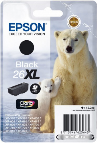 Купить Картридж струйный Epson T2621 C13T26214012 черный (12.1мл) для Epson XP-600/700/800 в Липецке
