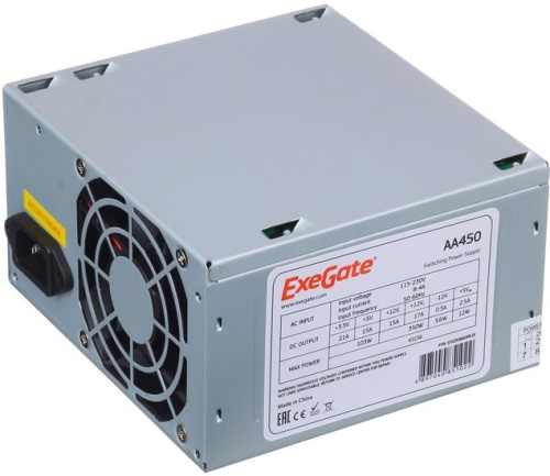 Блок питания 450W Exegate AA450, ATX, 8cm fan, 24p+4p, 2*SATA, 1*IDE