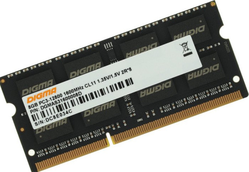 Оперативная память Digma 8ГБ DDR3 SODIMM 1600 МГц DGMAS31600008D