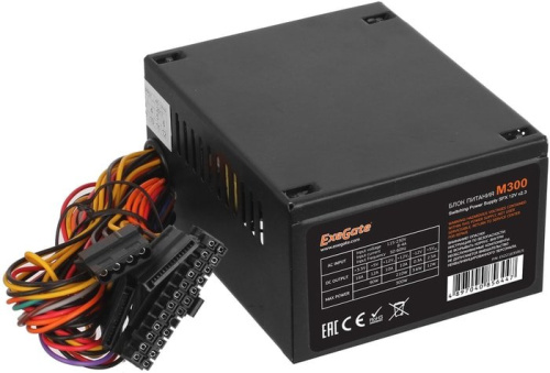 Блок питания 300W Exegate M300, SFX, black, 8cm fan, 24p+4p, 2*SATA, 1*IDE, FDD