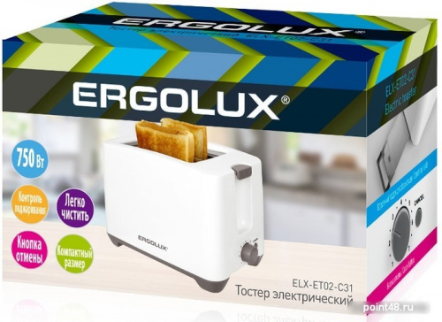 Купить Тостер ERGOLUX ELX-ET02-C31 бело-серый двойной корпус, 220-240 В, 750 Вт в Липецке фото 2