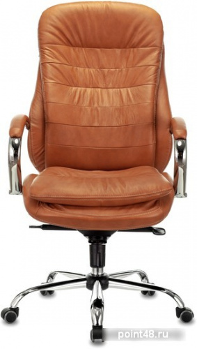 Кресло руководителя Бюрократ T-9950 рыжий Leather Ontano кожа крестовина металл хром фото 2