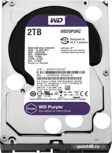 Жесткий диск WD Original SATA-III 2Tb WD20PURZ V eo Purple (5400rpm) 64Mb 3.5