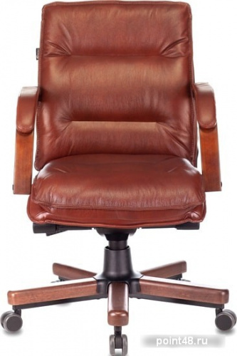 Кресло руководителя Бюрократ T-9927WALNUT-LOW светло-коричневый Leather Eichel кожа низк.спин. крестовина металл/дерево фото 2