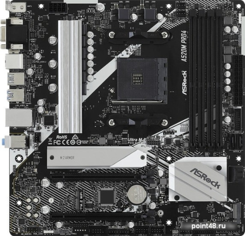 Материнская плата Asrock A520M PRO4 Soc-AM4 AMD A520 4xDDR4 mATX AC`97 8ch(7.1) GbLAN RAID+VGA+HDMI+DP