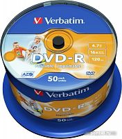 Купить Диск DVD-R Verbatim 4.7Gb 16x Cake Box (50шт) Printable (43533) в Липецке