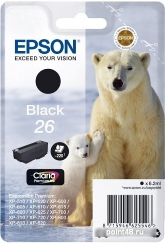 Купить Картридж струйный Epson T2601 C13T26014012 черный (6.2мл) для Epson XP-600/700/800 в Липецке