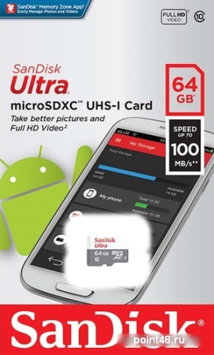 Купить Флеш карта microSDXC 64Gb Class10 Sandisk SDSQUNR-064G-GN3MN Ultra w/o adapter в Липецке фото 3