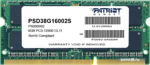 Память DDR3 8Gb 1600MHz Patriot PSD38G16002S RTL PC3-12800 CL11 SO-DIMM 204-pin 1.5В