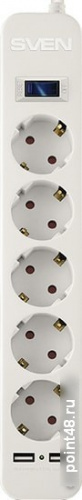 Купить Сетевой фильтр SVEN SF-05LU 1,8 м (5 евро розеток,2 USB) белый, цветная коробка в Липецке фото 2