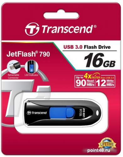 Купить Флеш Диск Transcend 16Gb Jetflash 790 TS16GJF790K USB3.0 черный в Липецке фото 3