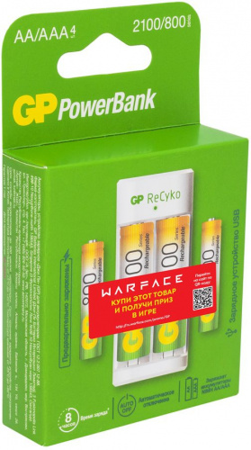 Купить Аккумулятор + зарядное устройство GP PowerBank Е211 AA/AAA NiMH 2100mAh (4шт) коробка в Липецке фото 2