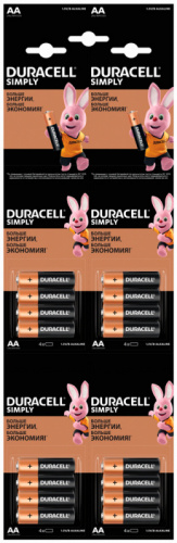 Купить Батарея Duracell Simply LR6-4BL MN1500 AA (промо:4x4) (16шт) в Липецке