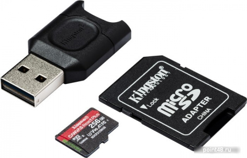 Купить Флеш карта microSDXC 256Gb Class10 Kingston MLPMR2/256GB Canvas React Plus + adapter Card Reader в Липецке фото 2