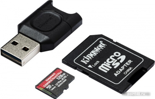 Купить Флеш карта microSDXC 128Gb Class10 Kingston MLPMR2/128GB Canvas React Plus + adapter Card Reader в Липецке фото 2